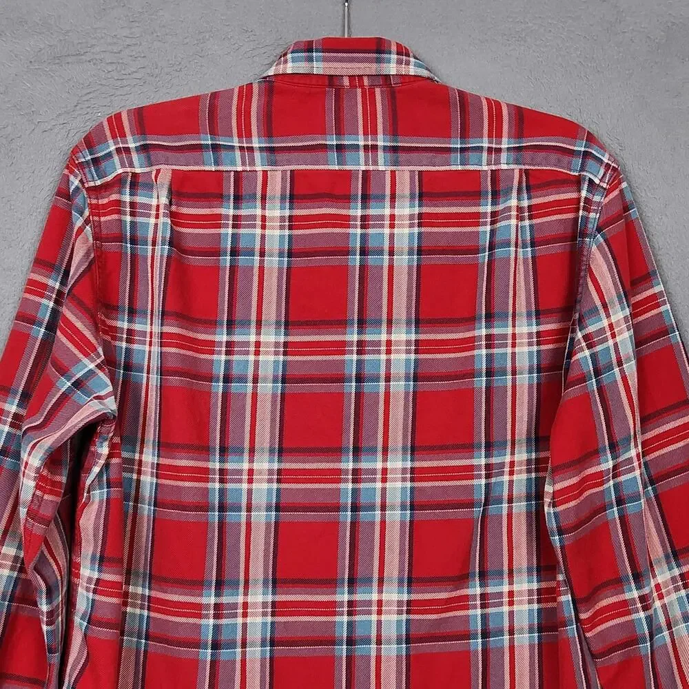 J CREW Shirt Mens Medium Red Plaid 100% Cotton Button Up Long Sleeve Flannel